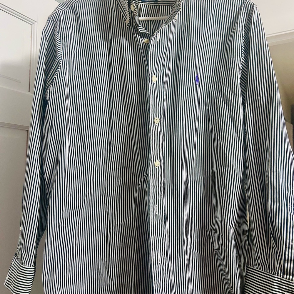 Ralph Lauren Navy and White Striped Button-Down Shirt - Picture 3 of 5